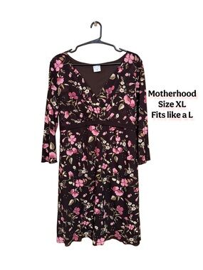 🌸 🤎 Motherhood Floral Wrap Dress 🌸 Tie Back Boho Spring Cottagecore XL Fits